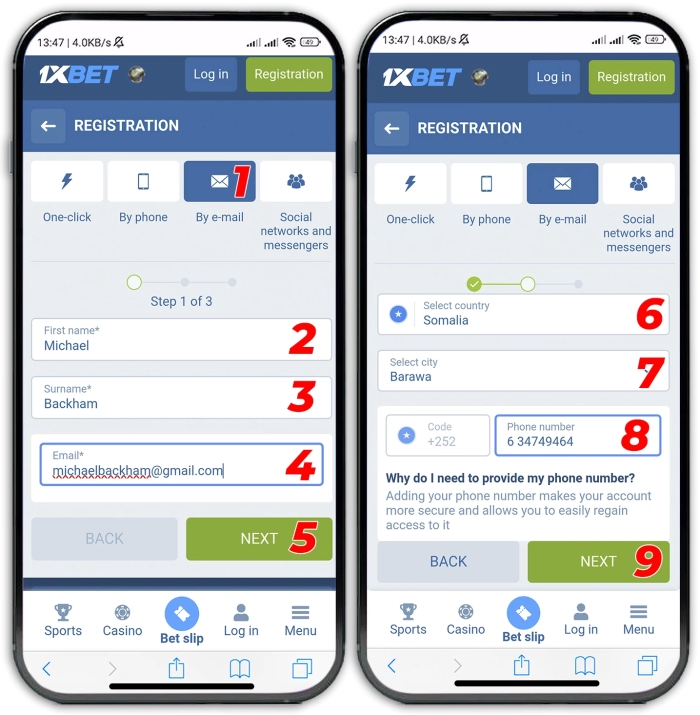 1xbet full registration process