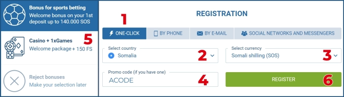 1xbet login & password data after registration