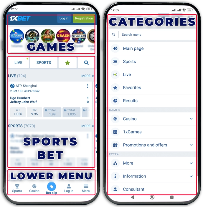 Mobile version of 1xbet.com website