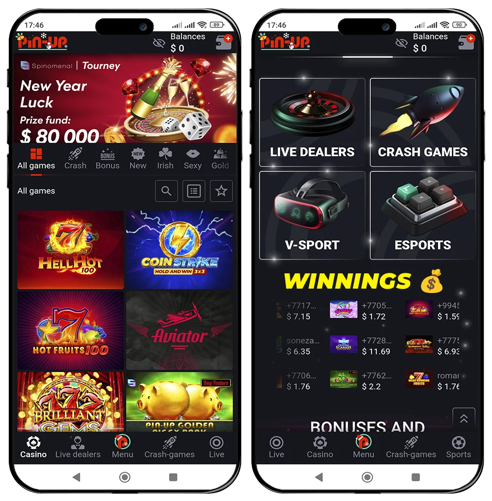 Mobile version of the Pin up bet website